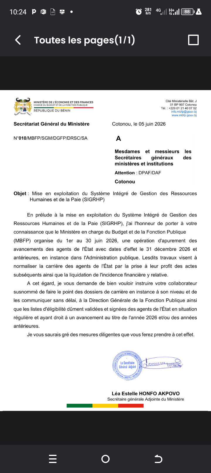 Bénin : le ministère de l'économie et des finances organise une opération d'apurement des  avancements des agents de l'État.